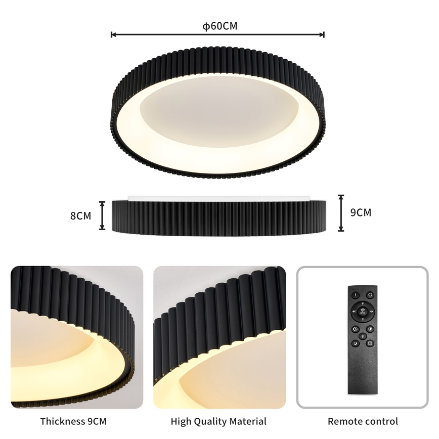 Brilagi - Plafón LED regulable FALCON MODERN, 54 W, 230 V, 3000–6500 K, Ø 60 cm, negro, con control remoto