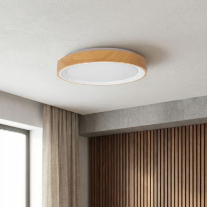 Brilagi - Plafón LED regulable FLOCO LED/48W/230V Ø 40 cm, acabado madera/blanco + mando a distancia