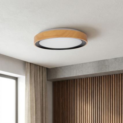 Brilagi - Plafón LED regulable FLOCO LED/48W/230V 3000-6500K Ø 40 cm acabado madera/negro + mando a distancia