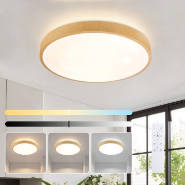 Brilagi - Lámpara de techo LED regulable GLASS POOL DOUBLE LED/48W/230V 3000-6000K 40 cm con acabado en madera + mando a distancia