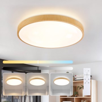 Brilagi - Lámpara de techo LED regulable GLASS POOL DOUBLE LED/60W/230V 3000-6000K 50 cm acabado en madera + mando a distancia