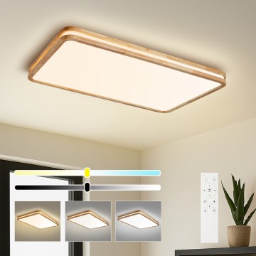 BRILAGI - Lámpara de techo LED regulable MOLINA SQUARE LED/128W/230V 3000-6000K roble 90x60 cm + mando a distancia