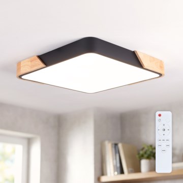 Brilagi - Lámpara de techo LED regulable PILANA LED/48W/230V 3000-6500K roble/negro 42x42 cm + mando a distancia