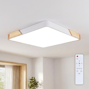 Brilagi - Lámpara de techo LED regulable PILANA LED/60W/230V 3000-6500K roble/blanco 56x56 cm + mando a distancia