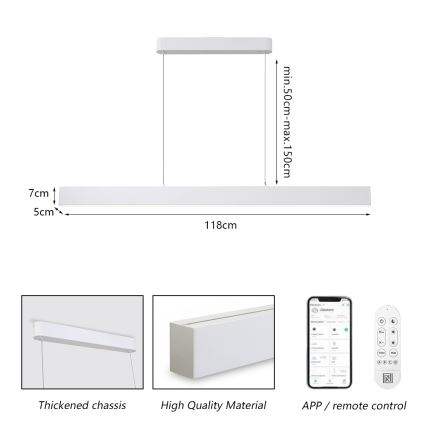 Brilagi - Lámpara colgante regulable con cable SLEEKLINE SMART LED/40W/230V 3000-6000K Wi-Fi Tuya blanca + mando a distancia
