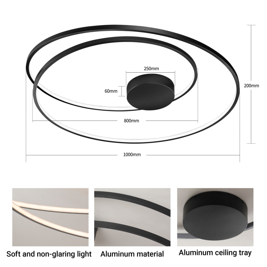 Brilagi - Luminaria de techo LED regulable TWISTER LED/105W/230V 3000-6000K Ø 100 cm negra + mando a distancia