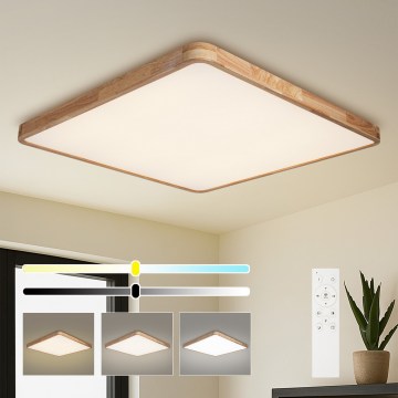 BRILAGI - Lámpara de techo LED regulable WOODLINE SQUARE LED/180W/230V 3000-6000K roble 100x100 cm + mando a distancia