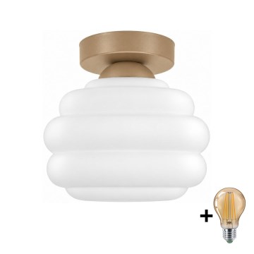 BRILAGI - Lámpara de techo LED RETRO GLASS 1xE27/60W/230V Ø 20 cm beige/blanco