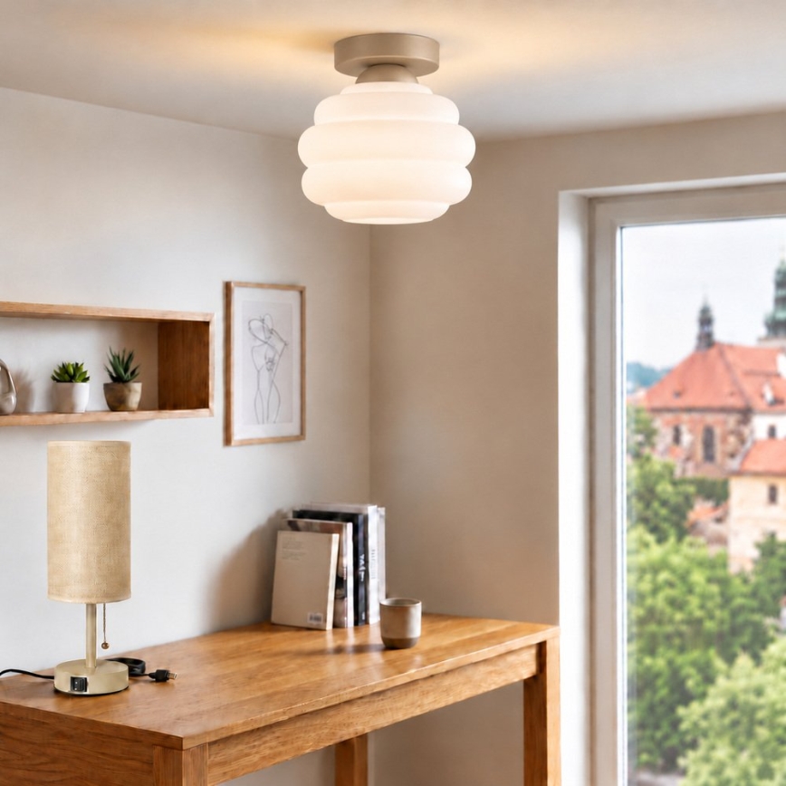 BRILAGI - Lámpara de techo LED RETRO GLASS 1xE27/60W/230V Ø 20 cm beige/blanco