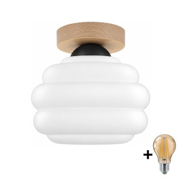 BRILAGI - Lámpara de techo LED RETRO GLASS 1xE27/60W/230V Ø 20 cm roble/blanco