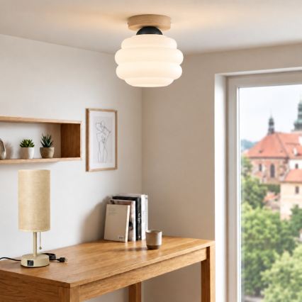 BRILAGI - Lámpara de techo LED RETRO GLASS 1xE27/60W/230V Ø 20 cm roble/blanco