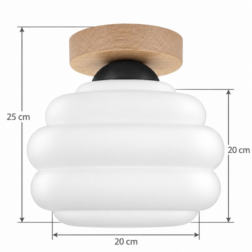 BRILAGI - Lámpara de techo LED RETRO GLASS 1xE27/60W/230V Ø 20 cm roble/blanco