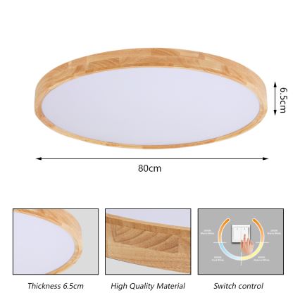Brilagi - Luminaria LED de techo WOODROUND LED/70W/230V 3000/4000/6000K diámetro 80 cm madera IRC 90