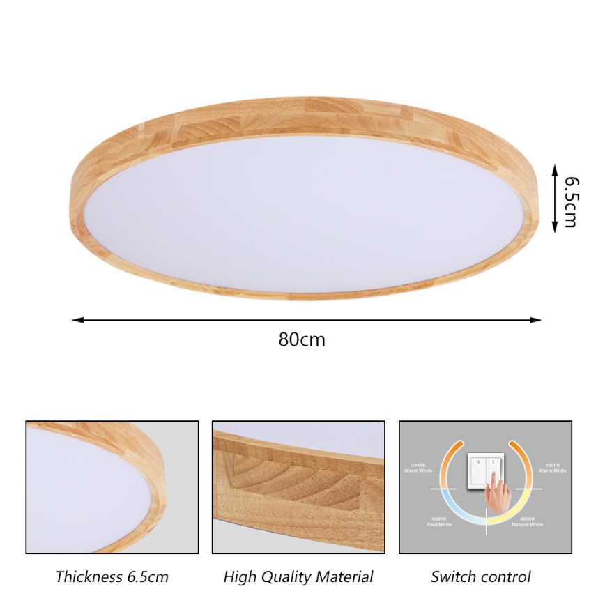 Brilagi - Luminaria LED de techo WOODROUND LED/70W/230V 3000/4000/6000K diámetro 80 cm madera IRC 90