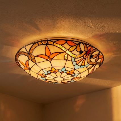 Brilagi - Lámpara de techo MIRABELLA estilo Tiffany con vitral, 2xE27/60W/230V, diámetro 40 cm
