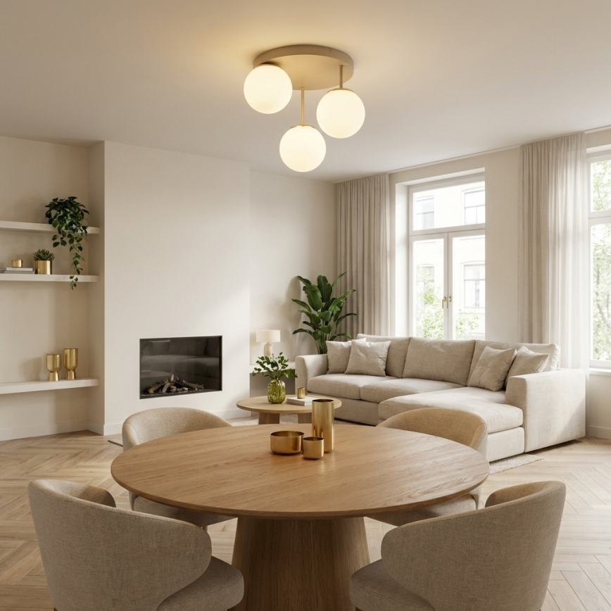 Brilagi - Lámpara de techo montada en superficie MILO ECRU 3xE27/60W/230V beige/dorado