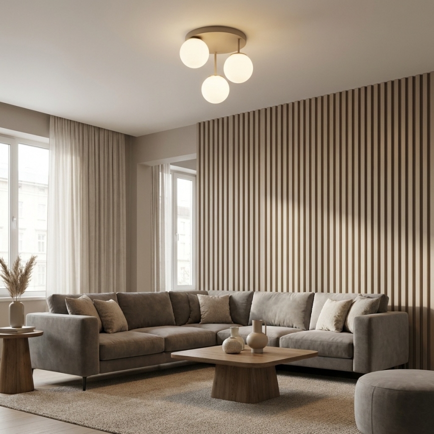 Brilagi - Lámpara de techo montada en superficie MILO ECRU 3xE27/60W/230V beige/dorado
