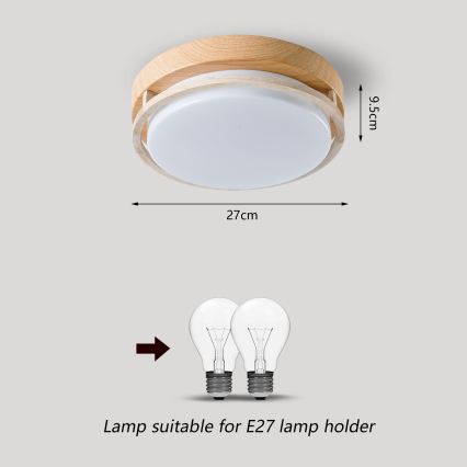 Brilagi - Lámpara de techo ORINO 2xE27/40W/230V, diámetro 27 cm, acabado madera/roble