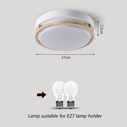 Brilagi - Lámpara de techo ORINO 2xE27/40W/230V, diámetro 27 cm, blanco/roble