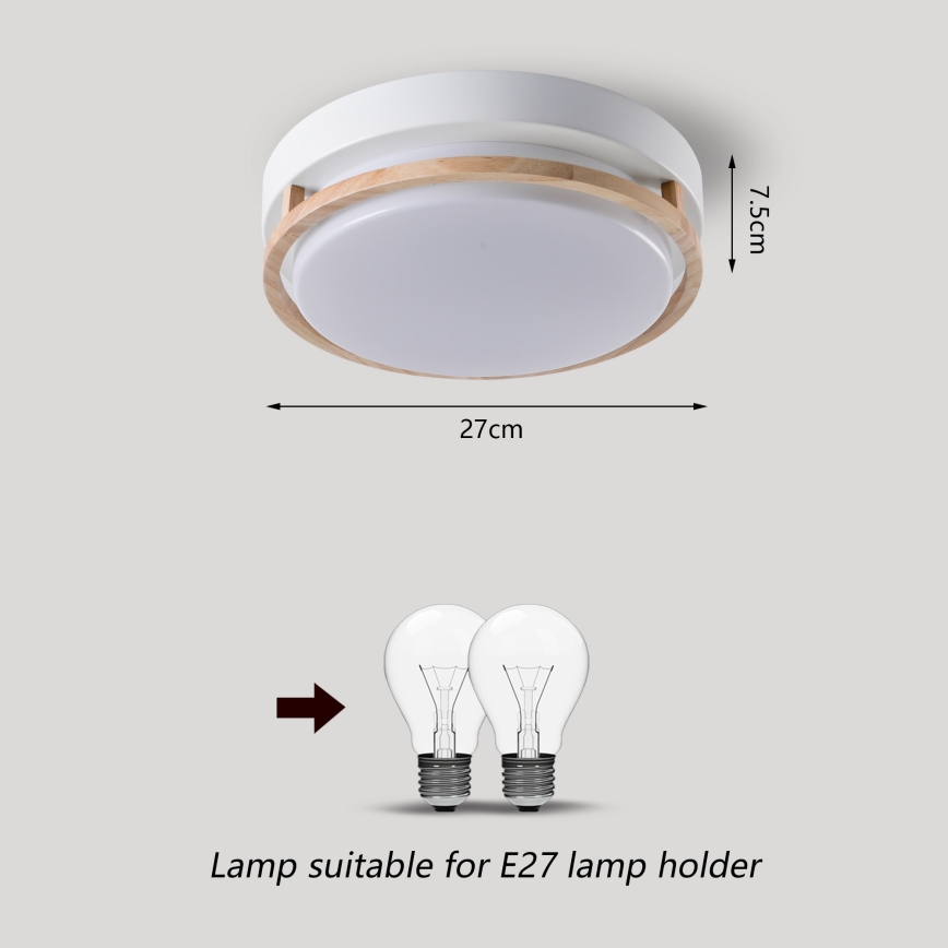Brilagi - Lámpara de techo ORINO 2xE27/40W/230V, diámetro 27 cm, blanco/roble
