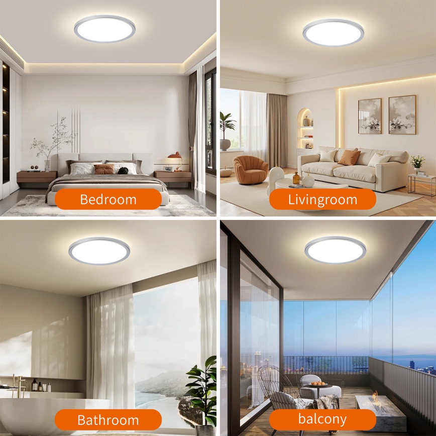 Brilagi - Lámpara de techo LED para baño ULTRA SLIM LED/24W/230V Ø 42 cm plateada IP54