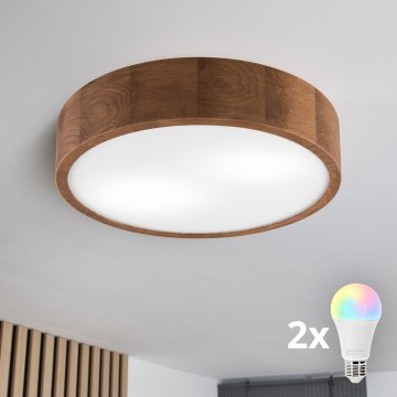 Brilagi - Lámpara de techo regulable LED RGBW CARVALHO 2xE27/9W/230V 2700-6500K Wi-Fi, roble, Ø 37,5 cm