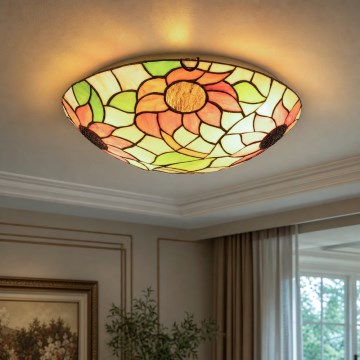 Brilagi - Lámpara de techo Tiffany de vitral SUNFLOWER 2xE27/60W/230V Ø 40 cm
