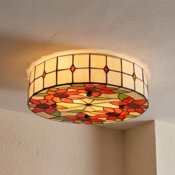 Brilagi - Lámpara de techo Tiffany SUNFLOWER con vitral, 3xE27/60W/230V, diámetro 40 cm