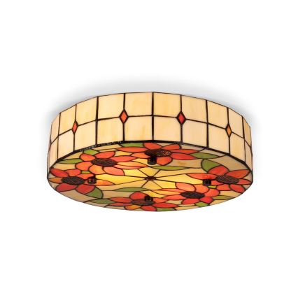 Brilagi - Lámpara de techo Tiffany SUNFLOWER con vitral, 3xE27/60W/230V, diámetro 40 cm