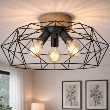 Brilagi - Lámpara de techo WOODY BASKET 3xE27/60W/230V Ø 60 cm roble