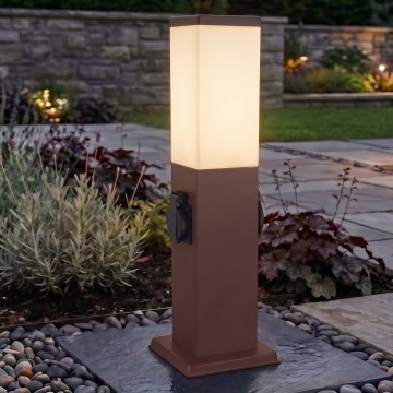 Brilagi - Lámpara exterior con 2 enchufes SCHUKO NOVA 1xE27/15W/230V 40 cm IP44 marrón