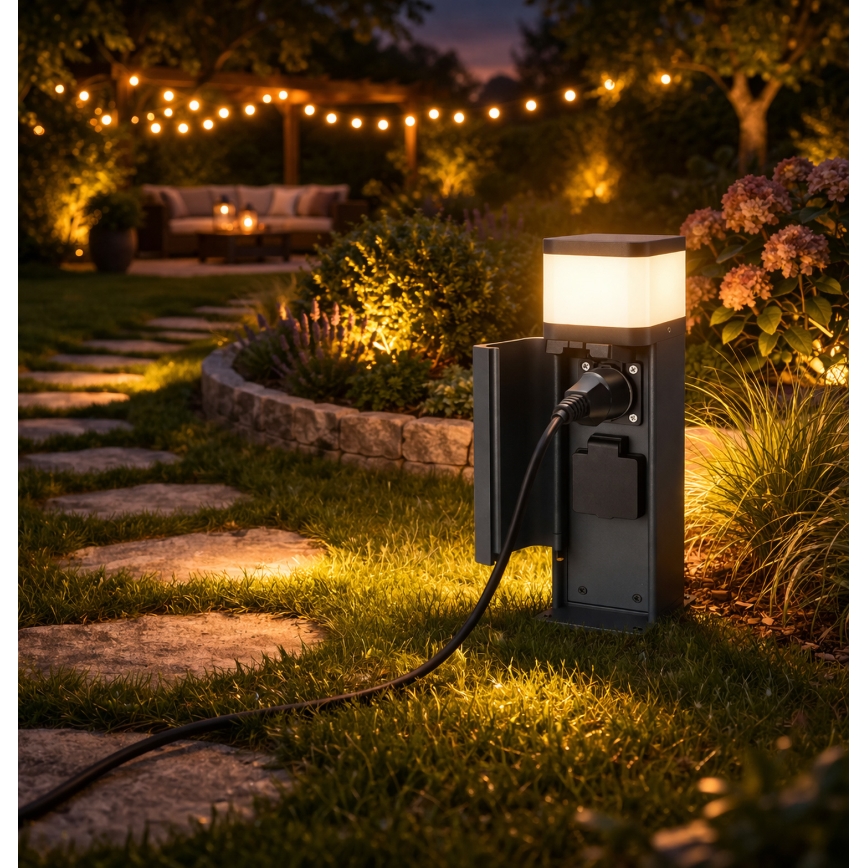 Brilagi - Lámpara exterior con 2 enchufes SCHUKO PILLAR 1xG9/11W/230V IP44 antracita