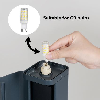 Brilagi - Lámpara de exterior con 2 enchufes SCHUKO PILLAR 1xG9/11W/230V IP44 antracita