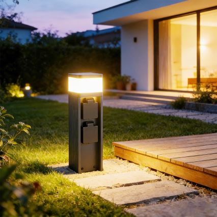 Brilagi -Lámpara exterior con 2 enchufes SCHUKO PILLAR 1xG9/11W/230V IP44 antracita