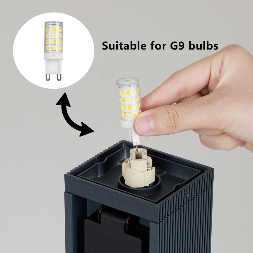 Brilagi -Lámpara exterior con 2 enchufes SCHUKO PILLAR 1xG9/11W/230V IP44 antracita