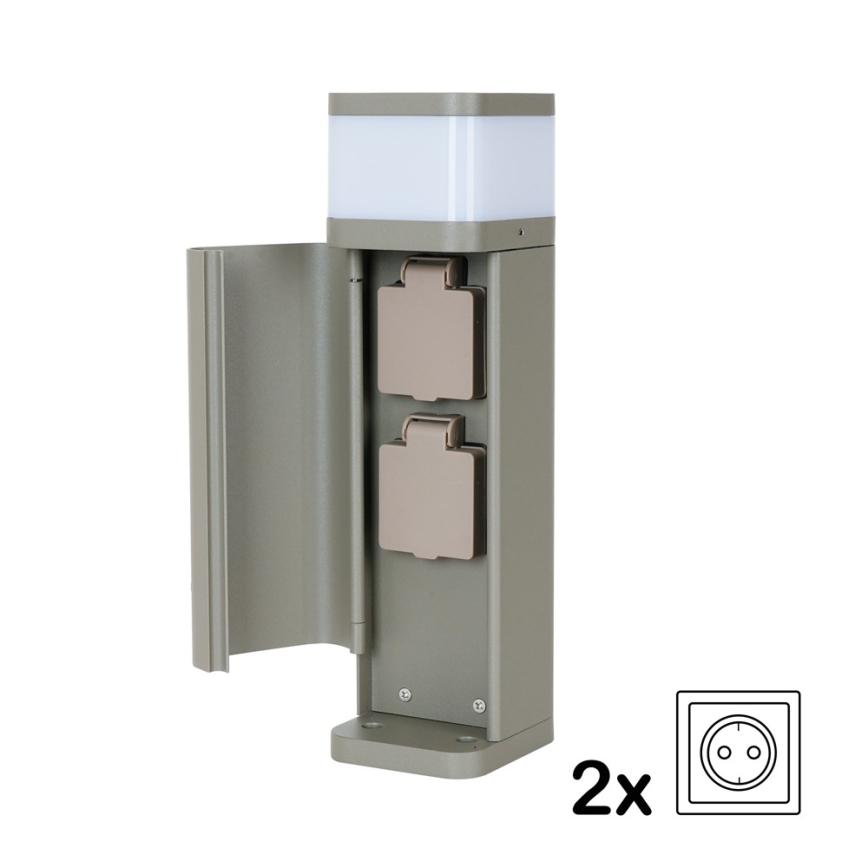 BRILAGI - Lámpara exterior con 2 enchufes SCHUKO PILLAR 1xG9/11W/230V IP44 gris