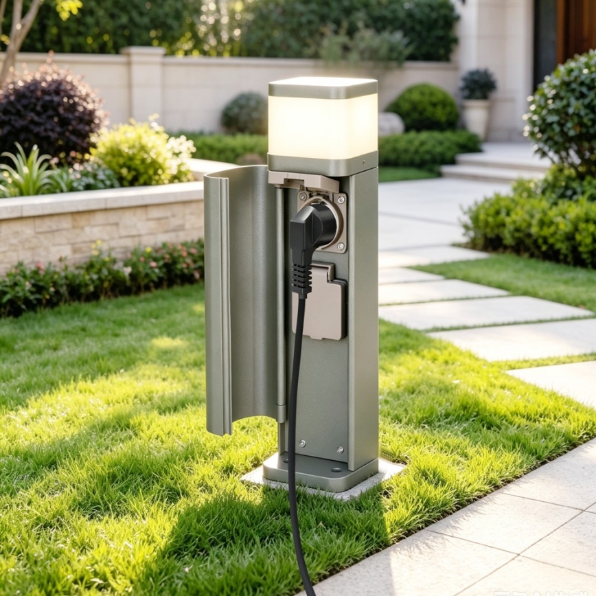 BRILAGI - Lámpara exterior con 2 enchufes SCHUKO PILLAR 1xG9/11W/230V IP44 gris