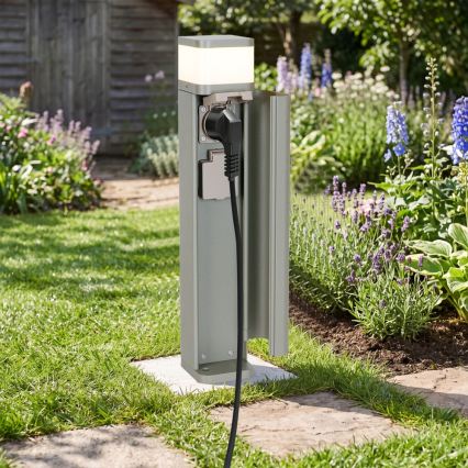 BRILAGI - Lámpara exterior con 2 enchufes SCHUKO PILLAR 1xG9/11W/230V IP44 gris
