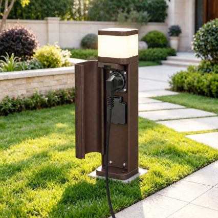 BRILAGI - Lámpara exterior con 2 enchufes SCHUKO PILLAR 1xG9/11W/230V IP44 marrón