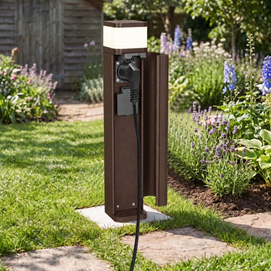 BRILAGI - Lámpara exterior con 2 enchufes SCHUKO PILLAR 1xG9/11W/230V IP44 marrón