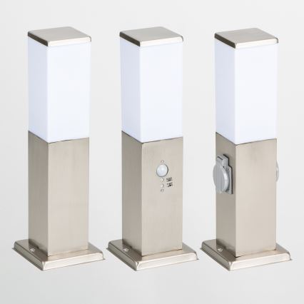 Brilagi - Lámpara exterior NOVA con 2 enchufes SCHUKO, 1xE27/15W/230V, 40 cm, IP44, cromo mate