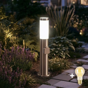 BRILAGI - Lámpara exterior LED regulable con toma de corriente ELIA 1xE27/6W/230V 2700-6500K IP44 Wi-Fi 50 cm cromo mate