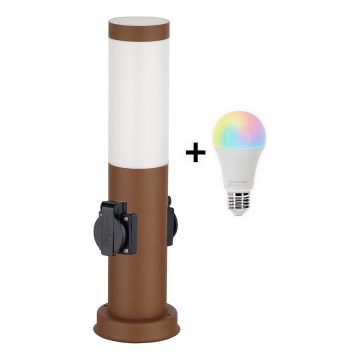 Brilagi - Lámpara exterior LED RGBW regulable con 2 enchufes 1xE27/9W/230V 2700-6500K IP44 40 cm marrón