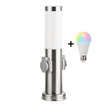 Brilagi - Lámpara exterior LED RGBW regulable con 2 portalámparas, 1xE27/9W/230V, 2700-6500K, IP44, 40 cm, cromo mate