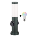 Brilagi - Lámpara exterior LED RGBW regulable con 2 tomas de corriente 1xE27/9W/230V 2700-6500K IP44 40 cm antracita