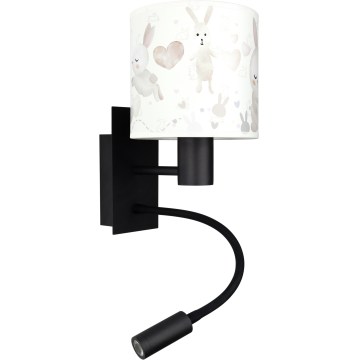 BRILAGI - Lámpara infantil de pared flexible LED BOBO 1xE27/25W/230V + LED/3W negro/blanco/conejitos