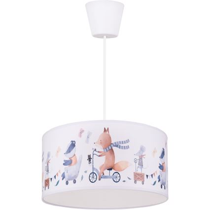 Brilagi - Lámpara infantil LED colgante con cable BOBO 1xE27/60W/230V Ø 35 cm blanco/animalitos