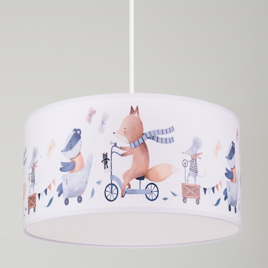 Brilagi - Lámpara infantil LED colgante con cable BOBO 1xE27/60W/230V Ø 35 cm blanco/animalitos