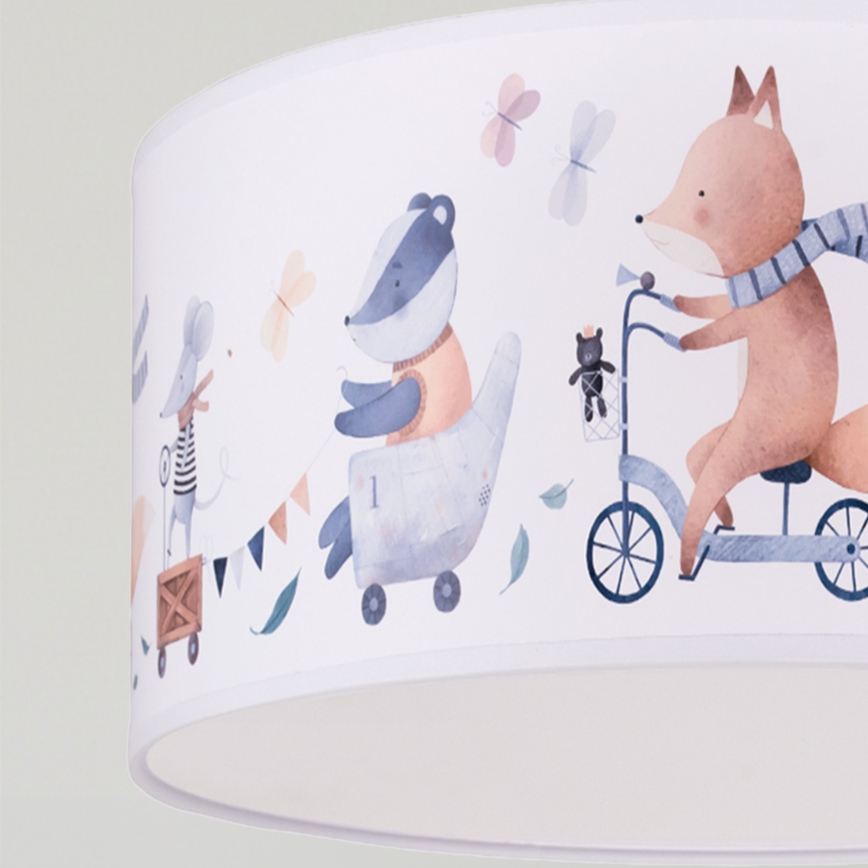 Brilagi - Lámpara infantil LED colgante con cable BOBO 1xE27/60W/230V Ø 35 cm blanco/animalitos