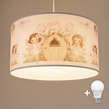 Brilagi - Lámpara infantil LED colgante con cable BOBO 1xE27/60W/230V Ø 35 cm rosa/hadas